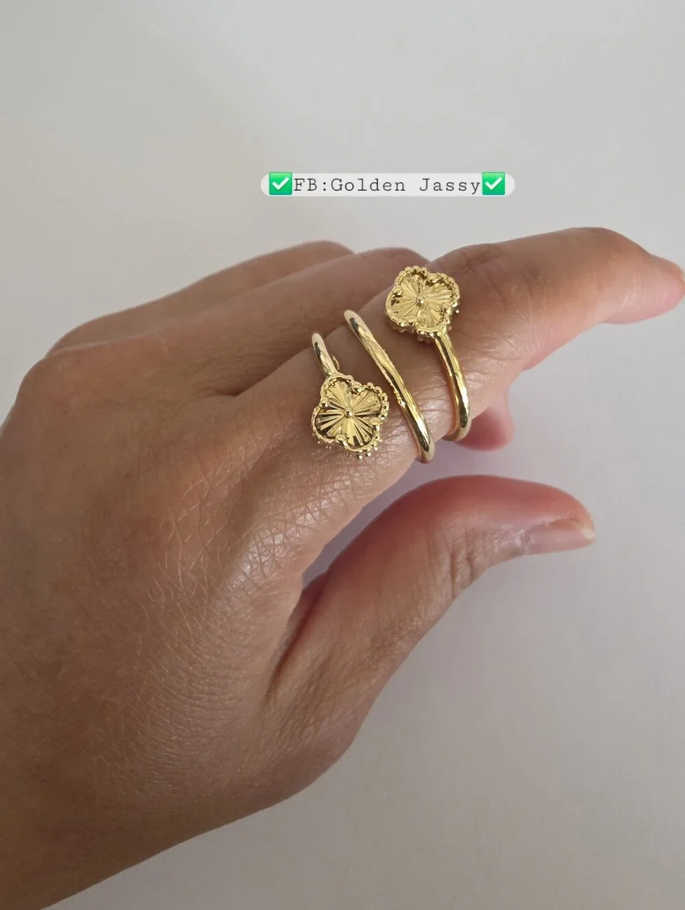 18K Real Gold Spiral Clover Ring 6